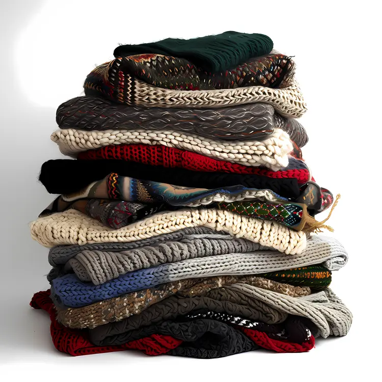Stack of Mixed Sweaters in Different Patterns