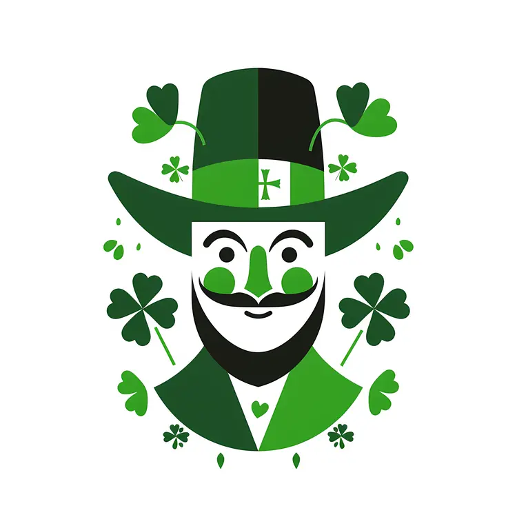Stylized Leprechaun with Shamrocks