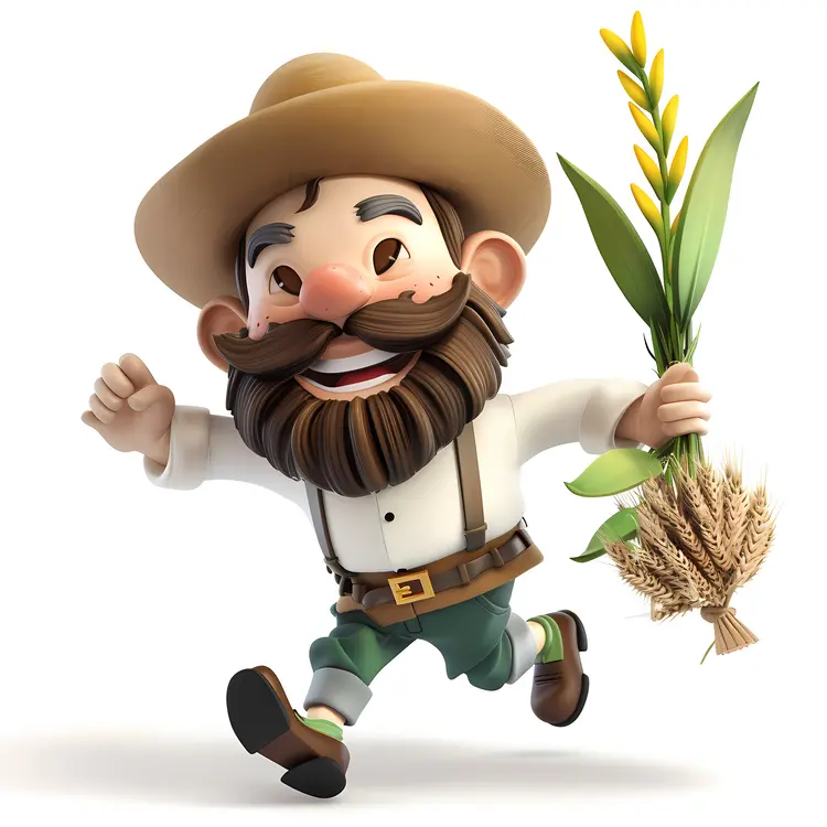 Cheerful Cartoon Farmer with Wheat