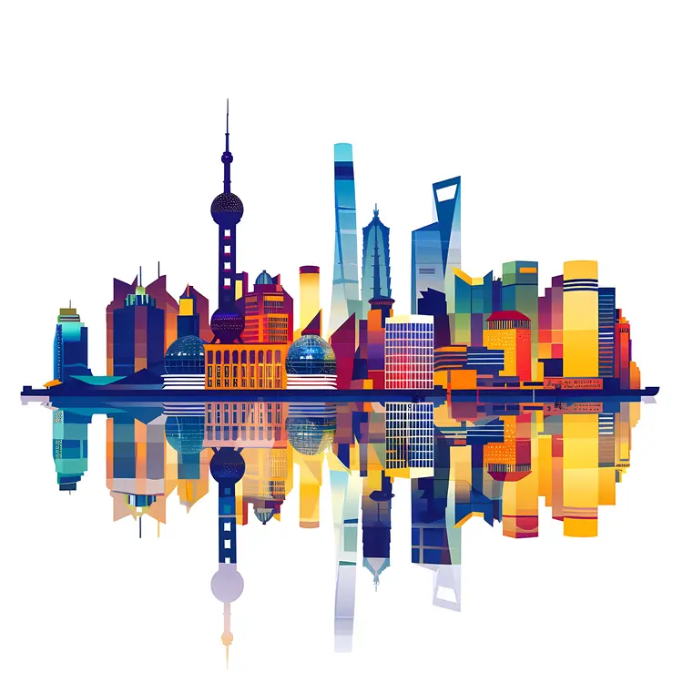 Vibrant Cityscape with Reflection