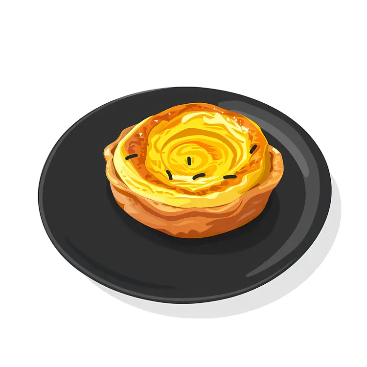 Custard Tart on a Black Plate