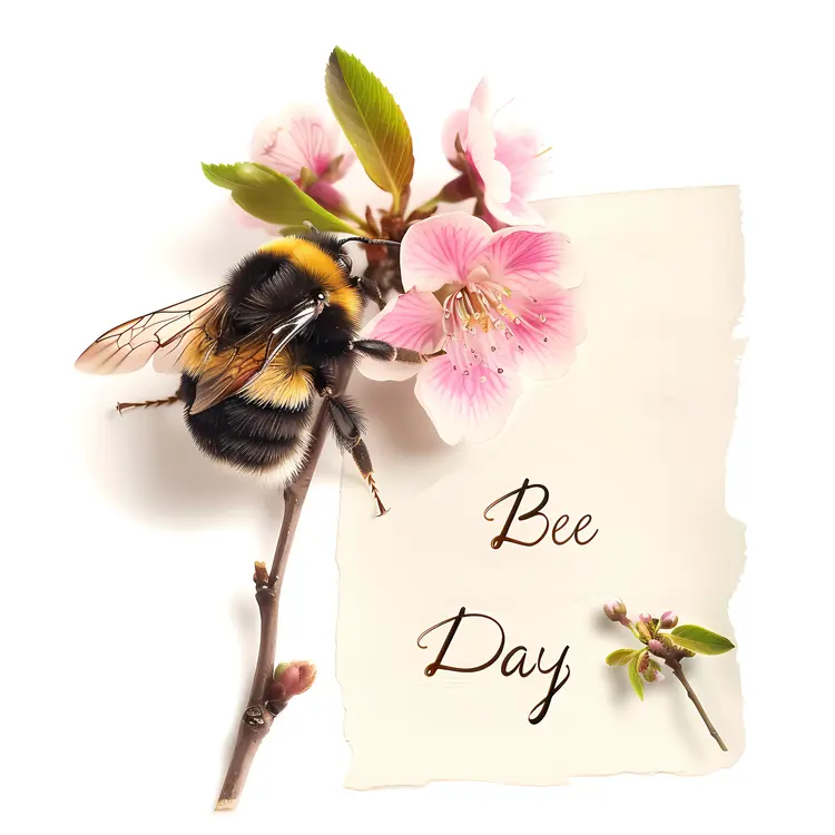 Realistic Bee Day with Bee and Flowers