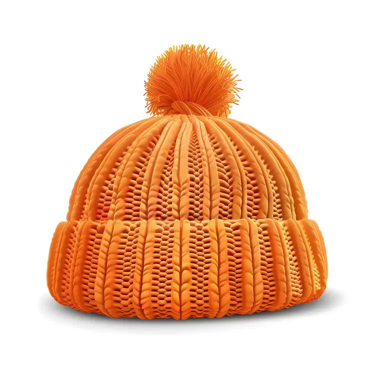 Orange Knitted Hat with Pom-Pom