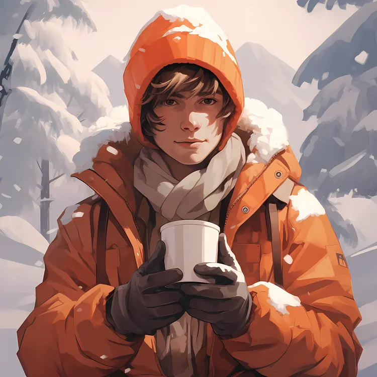 Boy Holding a Cup in Winter