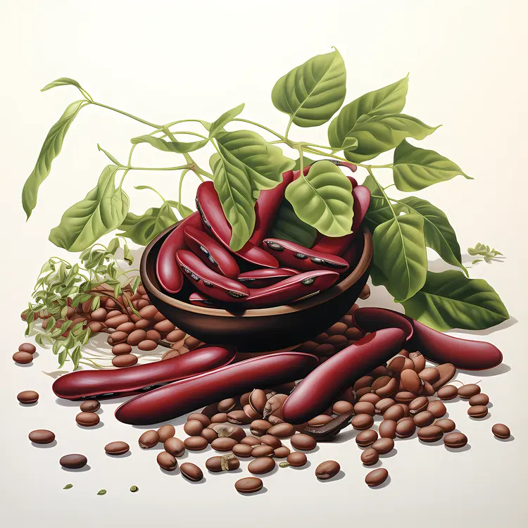 Red Beans with Pods and Leaves