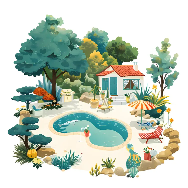Backyard Garden with Pool and House
