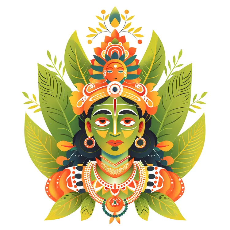 Green Deity with Leaves Illustration