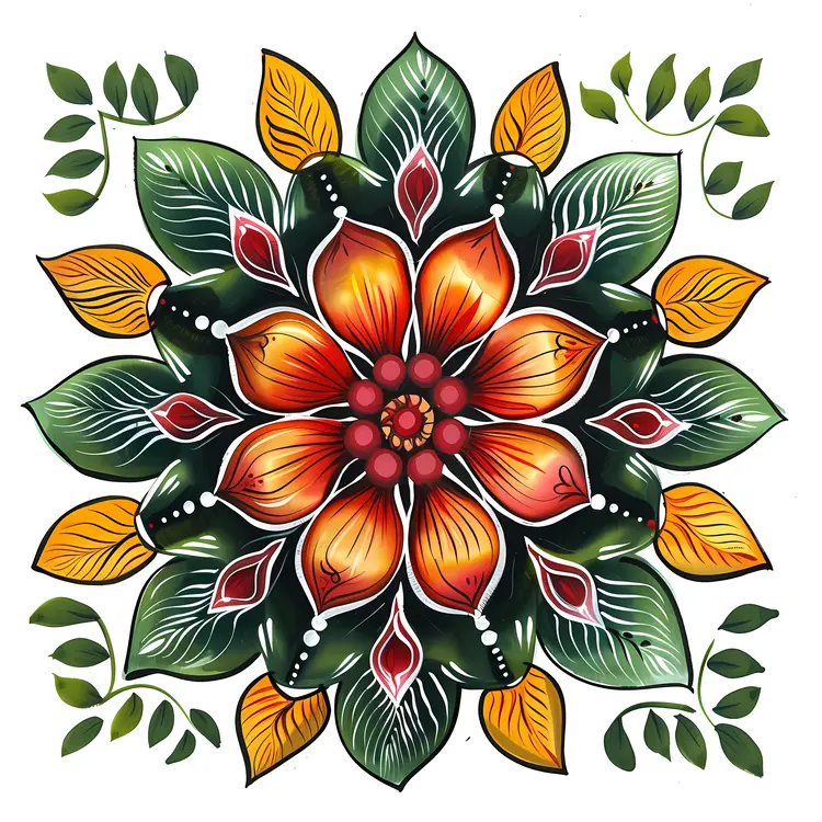 Colorful Mandala with Leaves