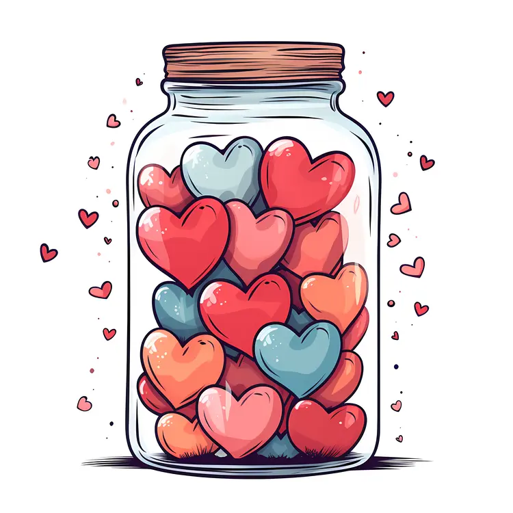 Colorful Hearts in a Glass Jar