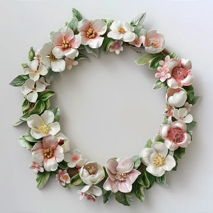 White and Pink Floral Wreath with Leaves