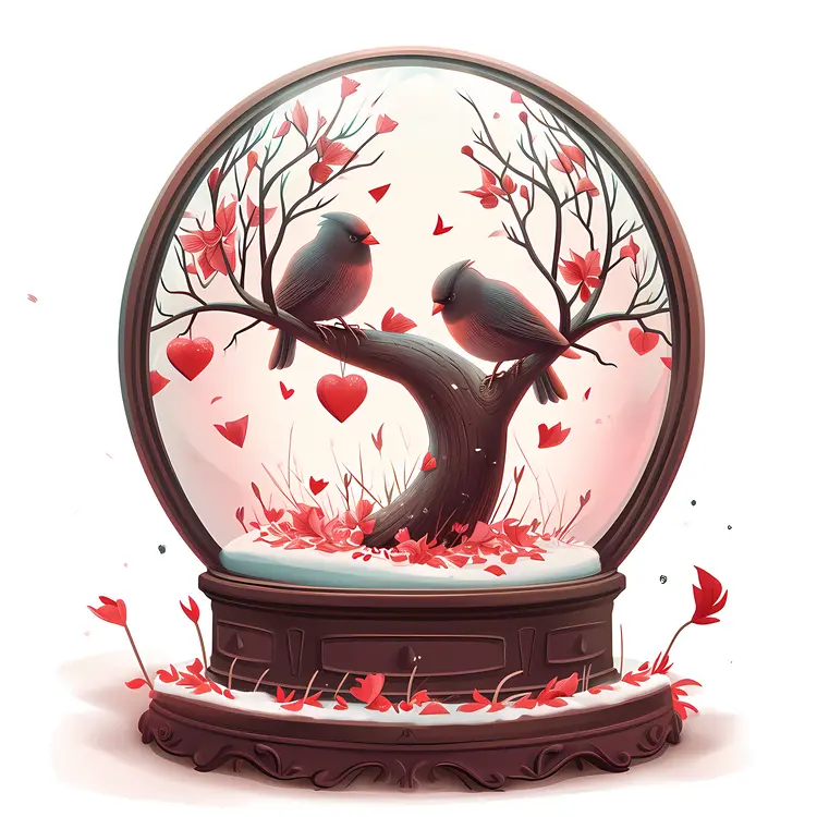 Love Birds in Snow Globe