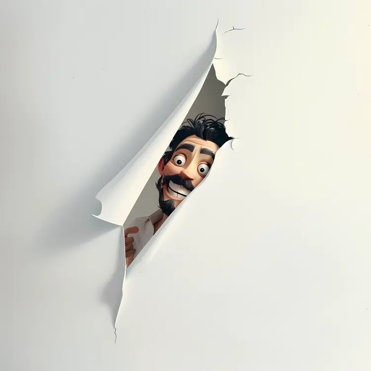 Curious Man Peeking Through Wall
