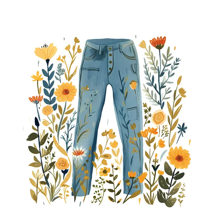 Blue Jeans with Floral Background