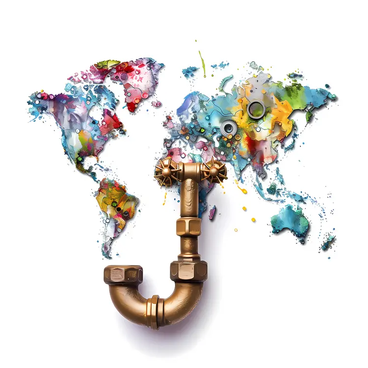 Colorful World Map with Water Tap
