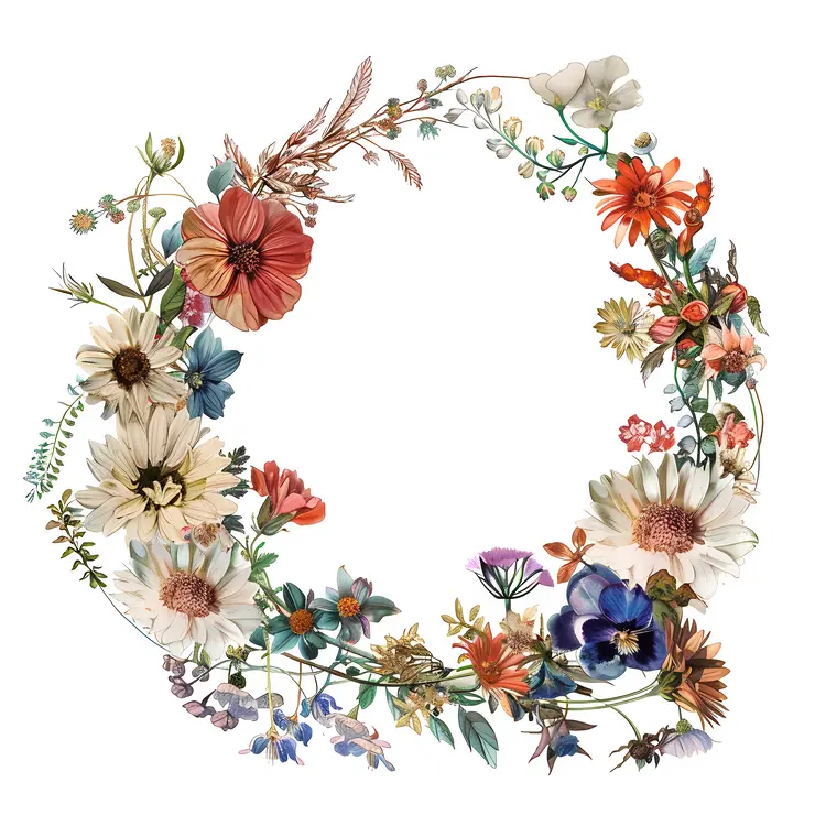 Colorful Floral Wreath with Various Flowers
