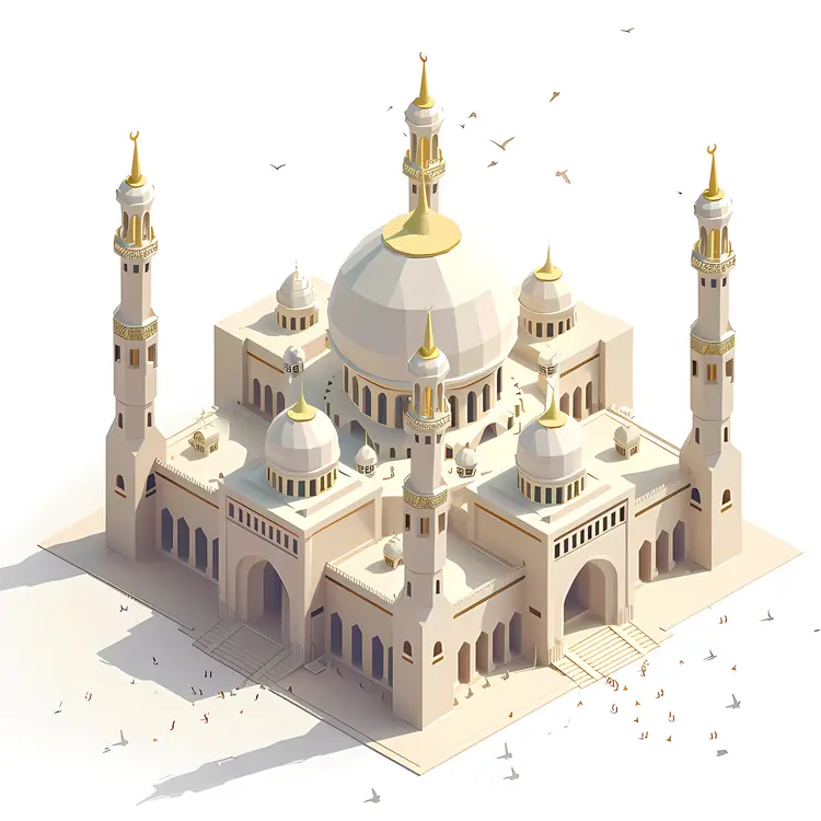 White and Gold Mosque with Minarets