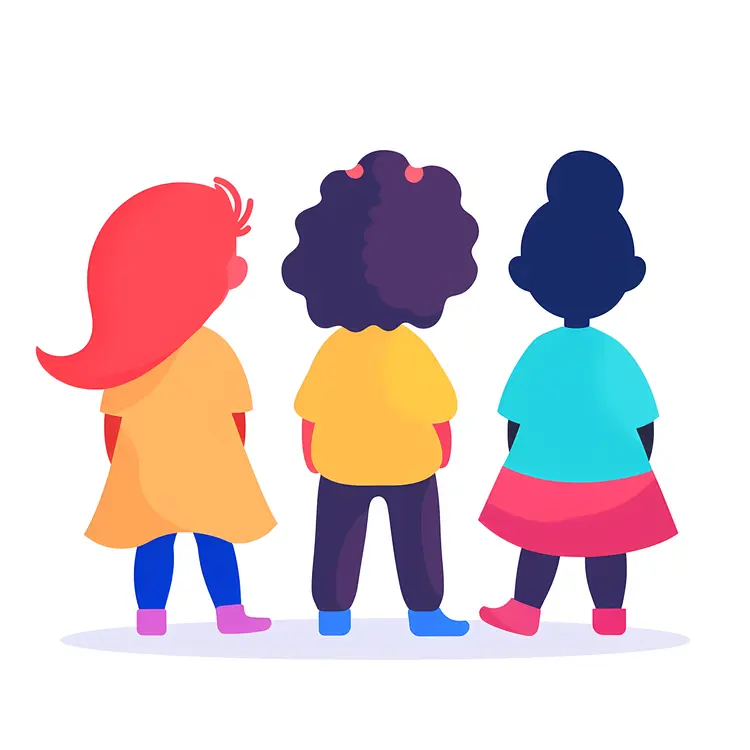 Colorful Cartoon Children Back View