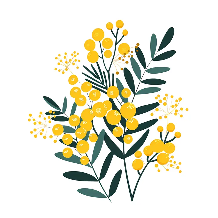 Yellow Flowers with Green Leaves Illustration