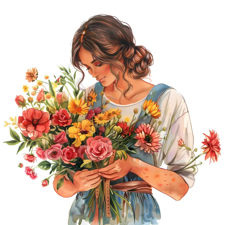 Woman Holding a Bouquet of Flowers