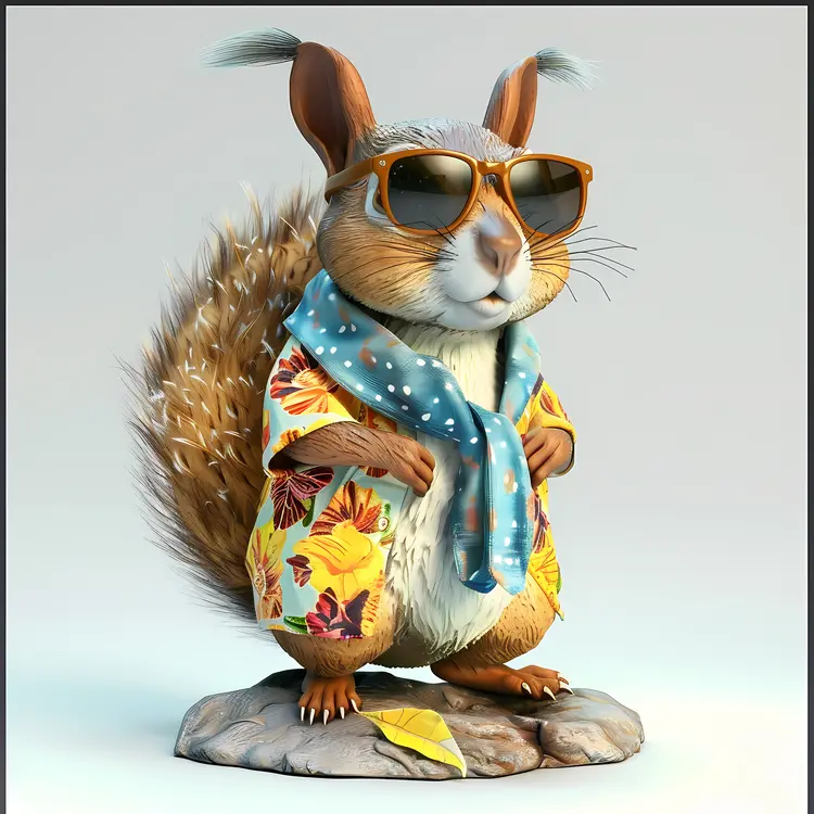 Stylish Squirrel with Sunglasses and Hawaiian Shirt
