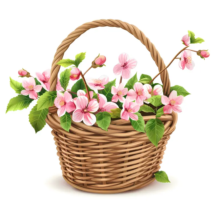 Pink Flowers in Woven Basket