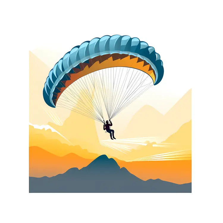 Paraglider Over Mountain at Sunset