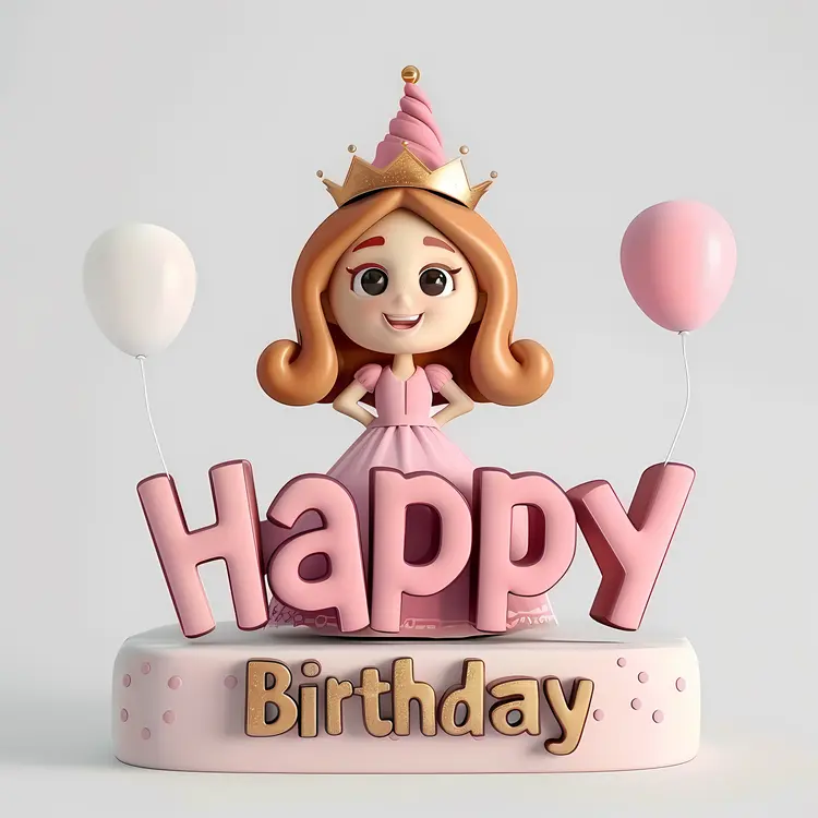 Princess in Pink Dress with Happy Birthday Sign