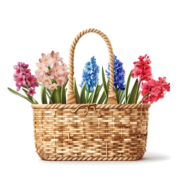 Beautiful Basket with Colorful Hyacinths