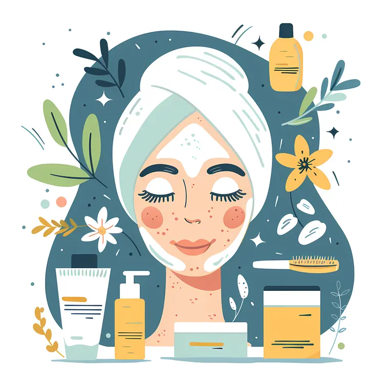 Woman with Skincare Products Illustration