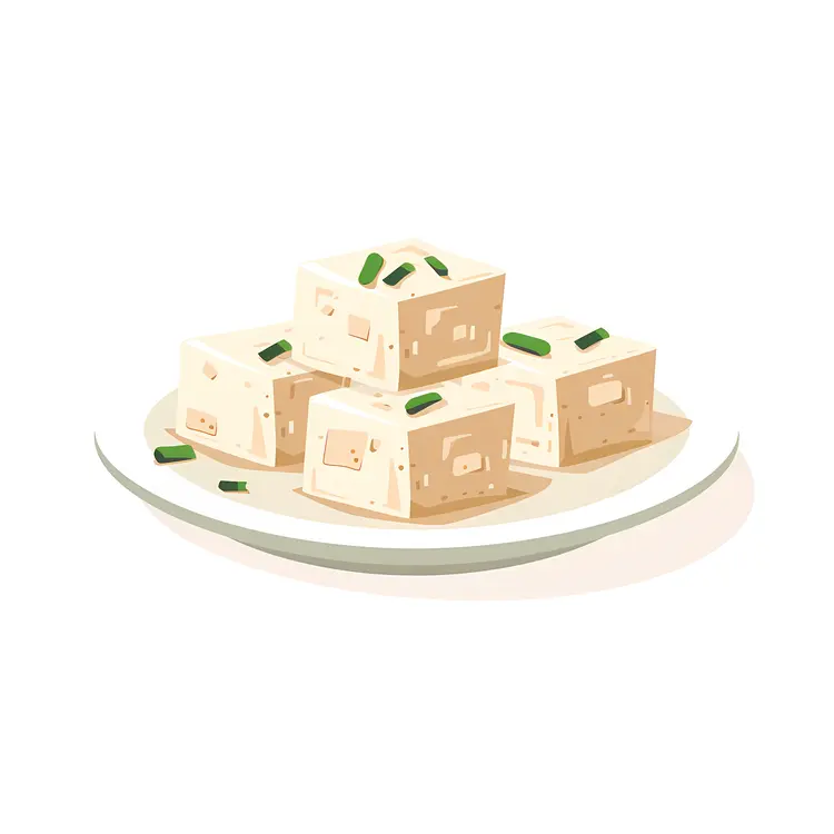 Tofu Cubes with Garnish on White Plate