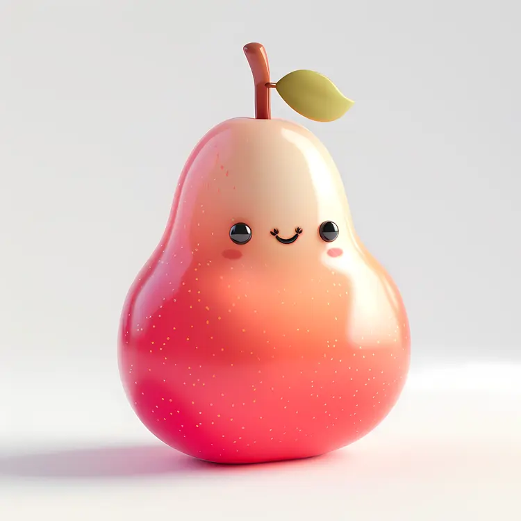 Cute Smiling Pear with Leaf