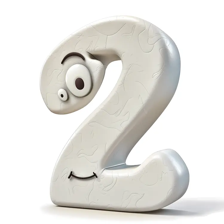 Cute White Number 2 Cartoon Character
