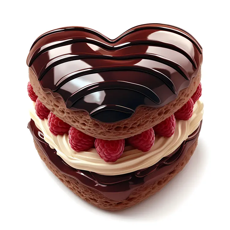 Heart-shaped Cake with Chocolate and Raspberries