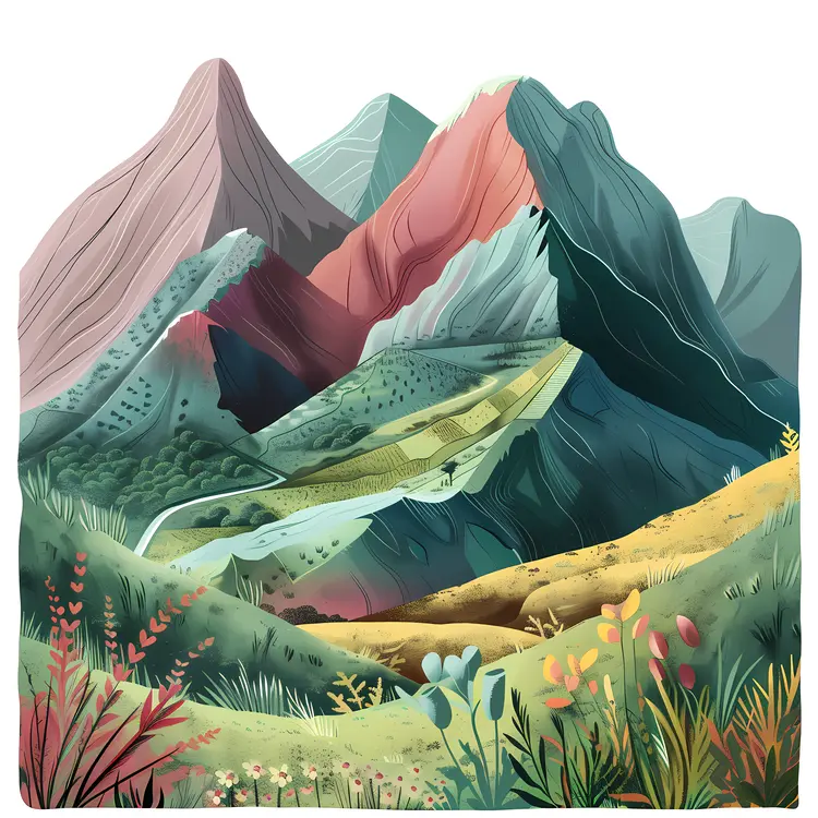 Colorful Mountain Landscape with Valley