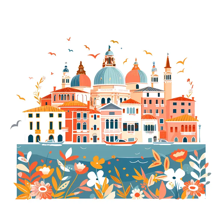 Colorful Buildings and Domes with Floral Elements in Venice
