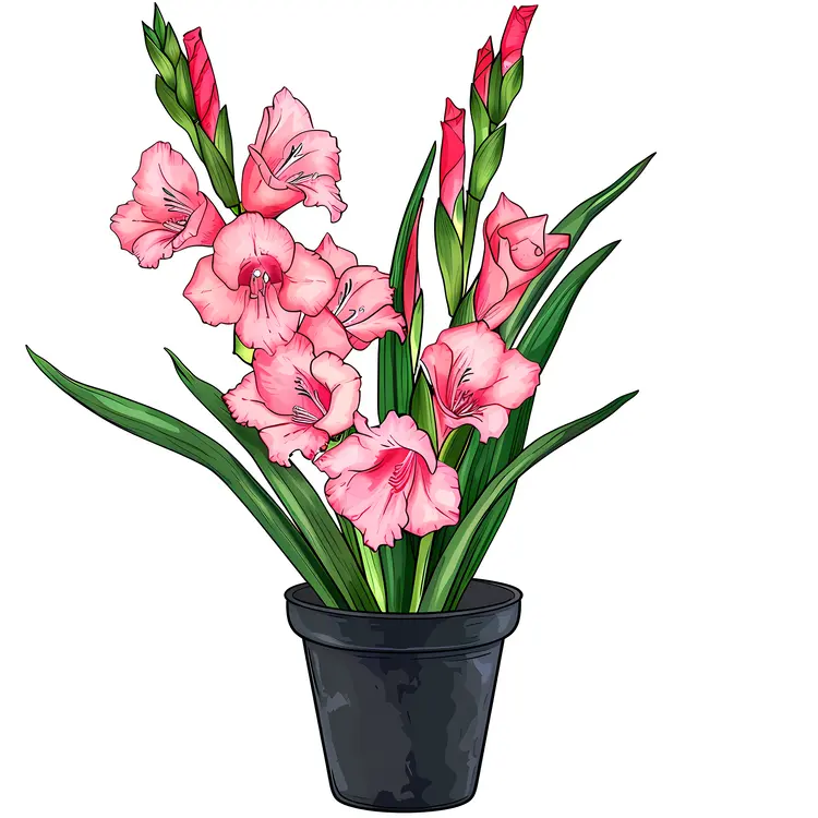 Pink Gladiolus in Black Pot
