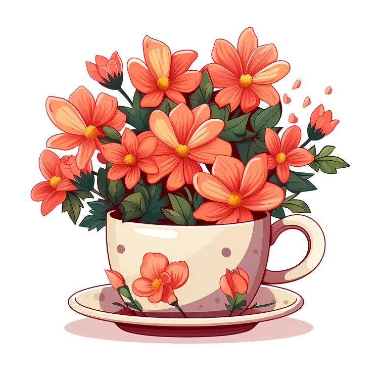 Orange Flowers in a Cup with Saucer