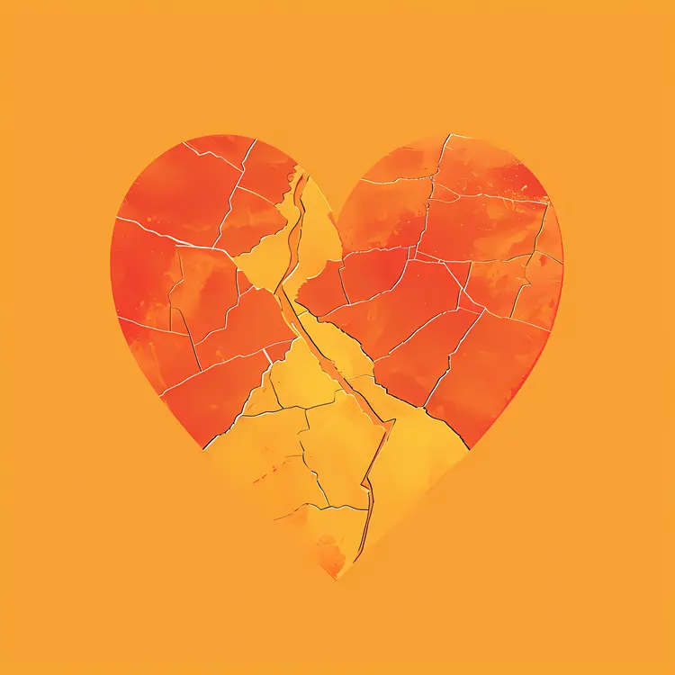 Cracked Orange Heart on Orange Background