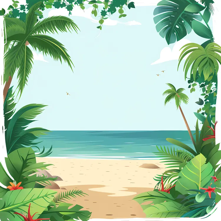 Tropical Beach Scene with Palm Trees