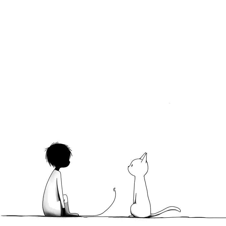 Silhouette of Person and Cat Sitting Together