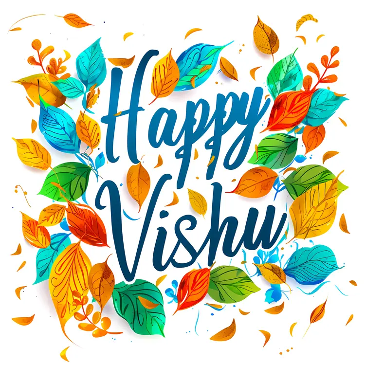 Colorful Leaves with Happy Vishu Greeting