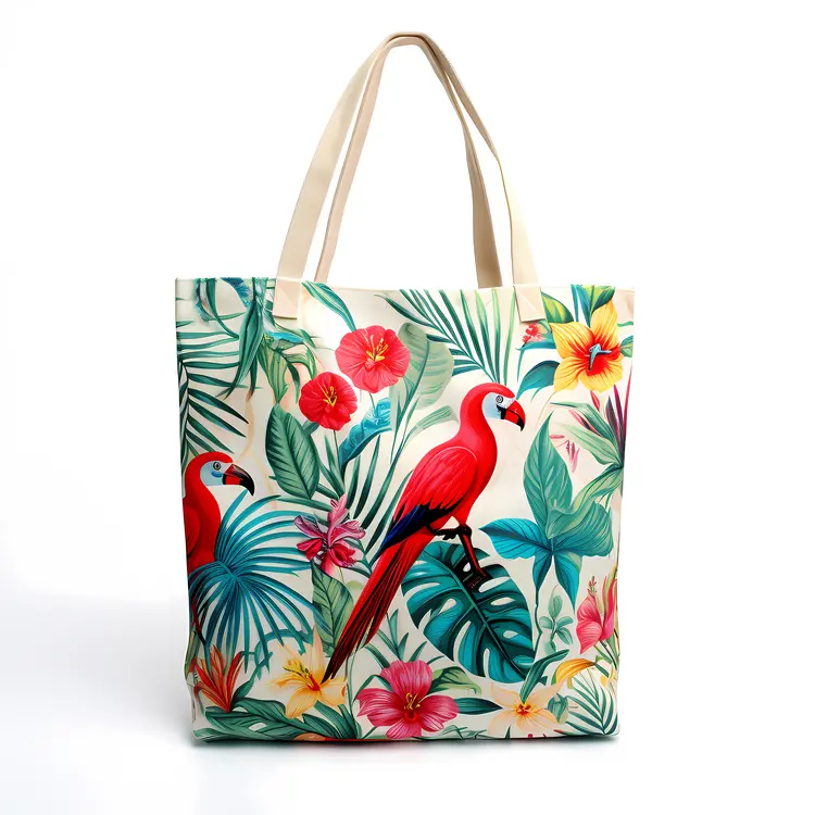 Tropical Parrot and Flowers Tote Bag