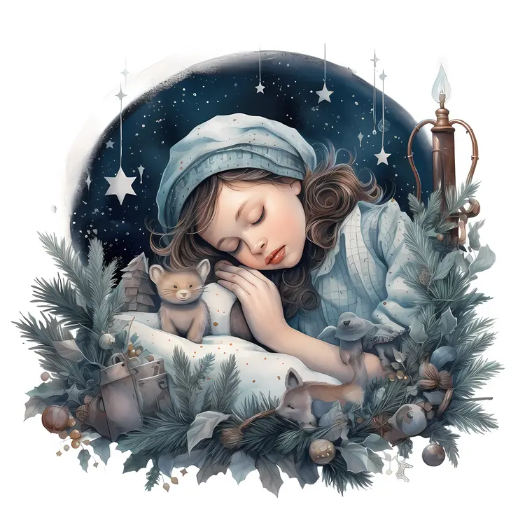 Girl Sleeping with Toys on Christmas Night
