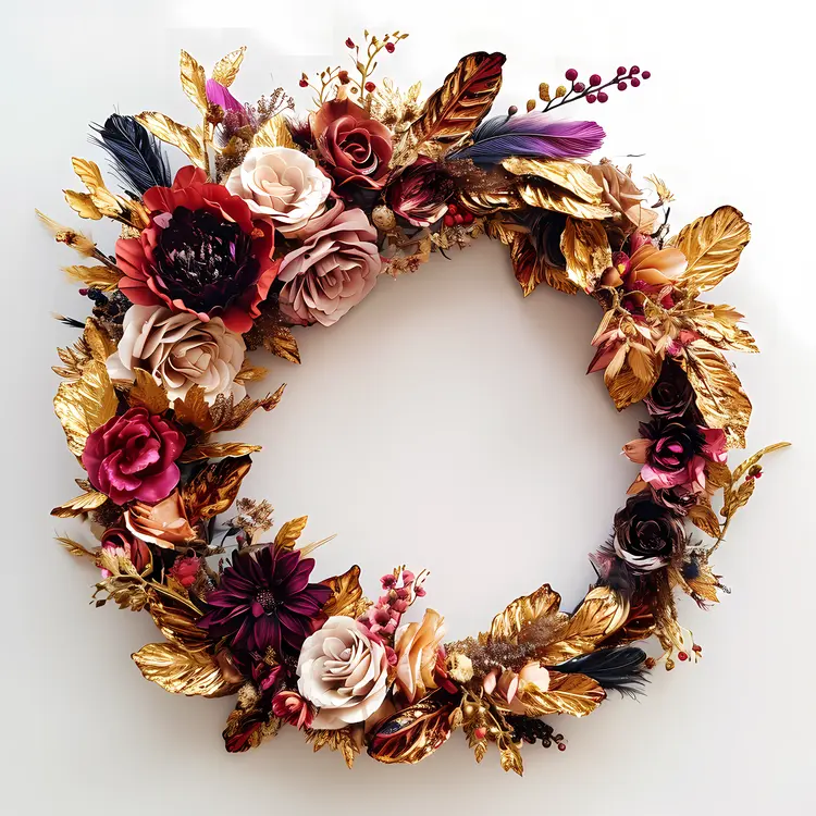 Autumn Floral Wreath with Golden Leaves