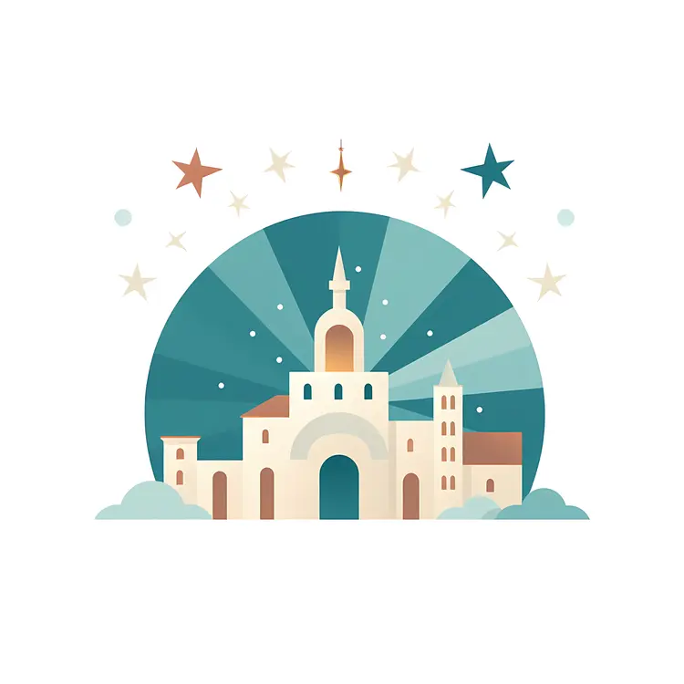 Stylized Building with Starry Sky