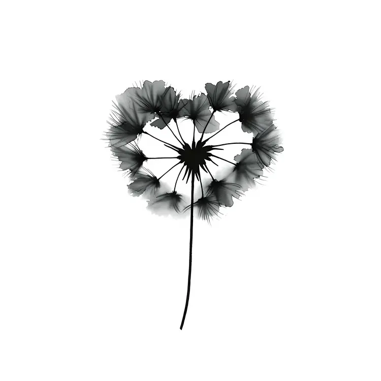 Black and White Heart-Shaped Flower Illustration