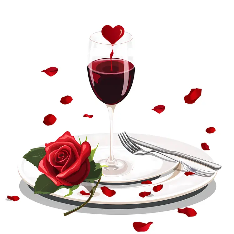 Wine Glass with Rose for a Romantic Dinner