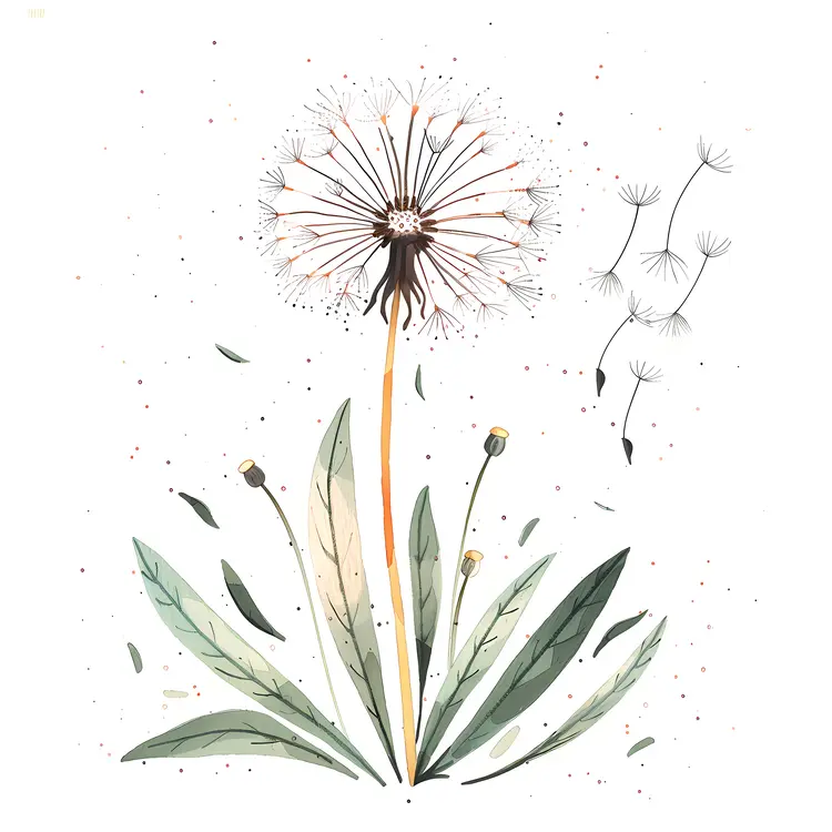 Dandelion with Leaves and Seeds Illustration
