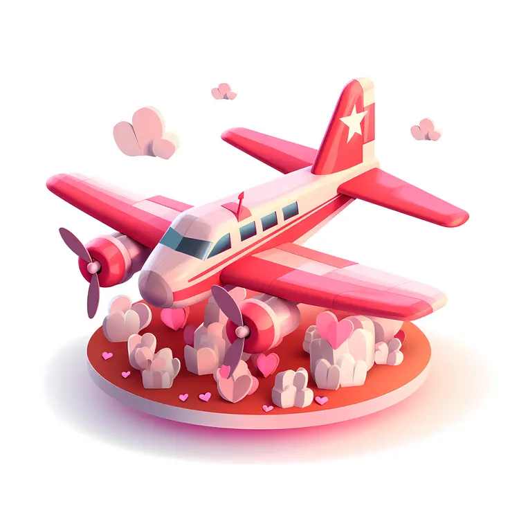 Pink Airplane with Hearts and Clouds