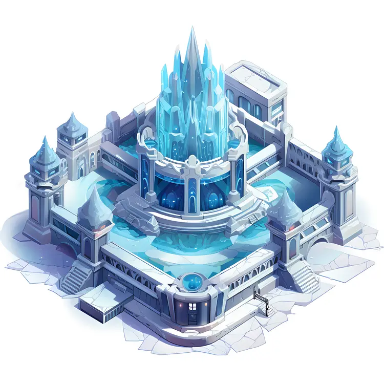 Modern Ice Castle with Blue Turrets